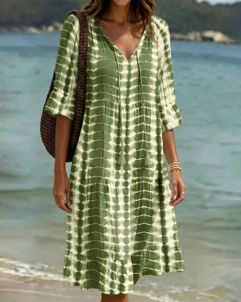 Camedor — Robe midi avec décolleté en V et imprimé bleu