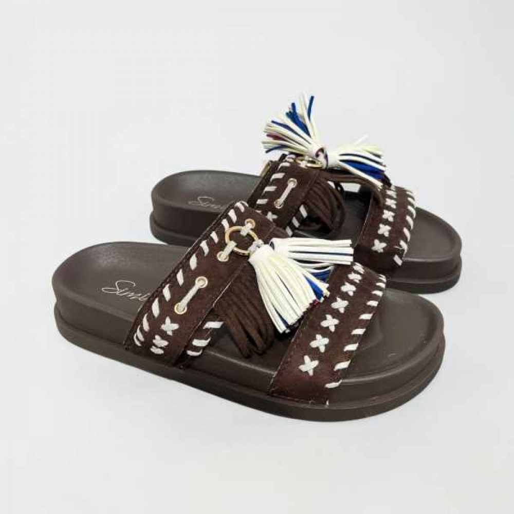 Ambrelle — Sandales en cuir à franges marron