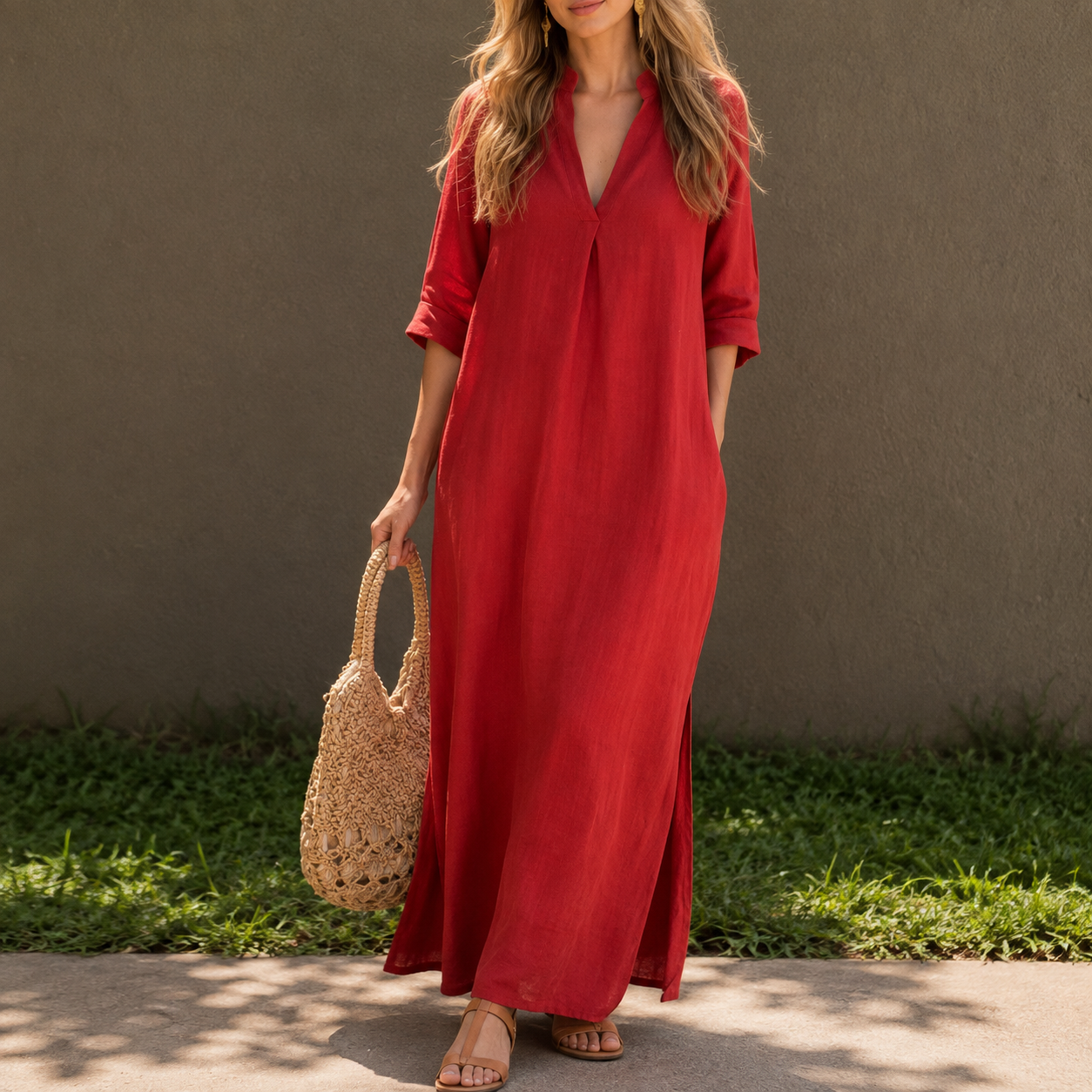 Isabeau — Robe Midi Fendue à Col en V