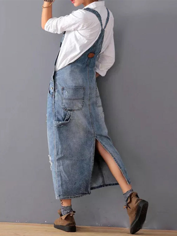 Lorena - Robe en Jean Délavé avec Fente au Dos