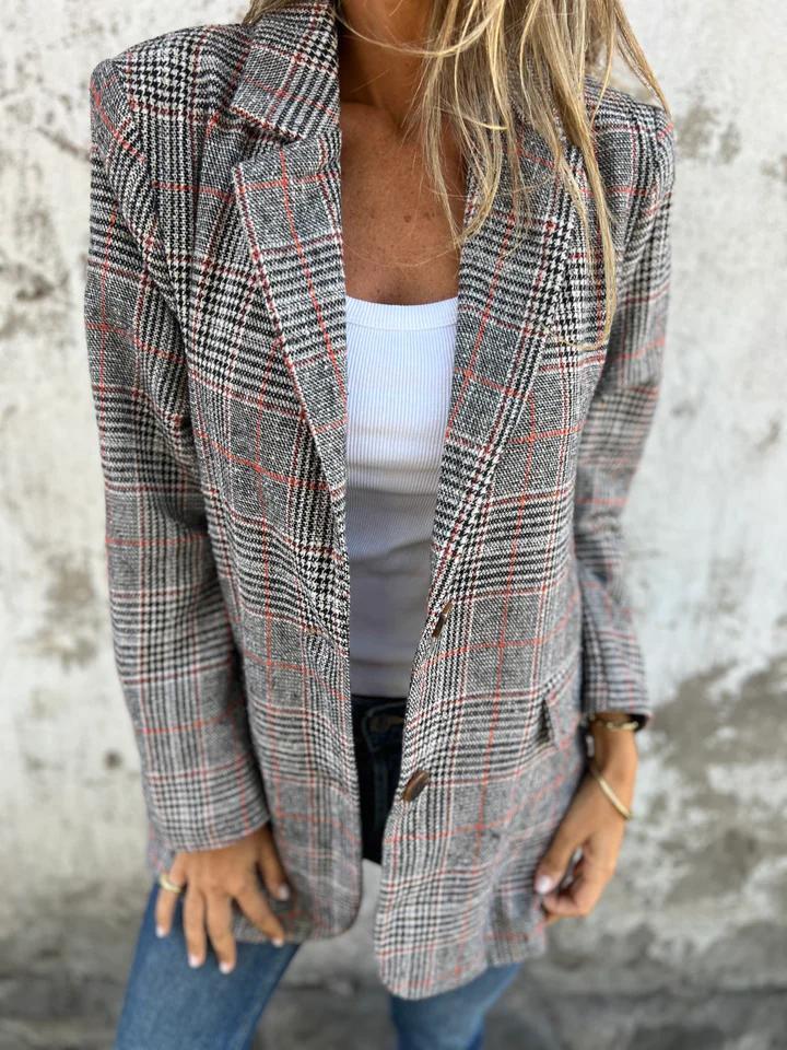 Blazer à Carreaux Décontracté avec Revers - Confortable Blazer