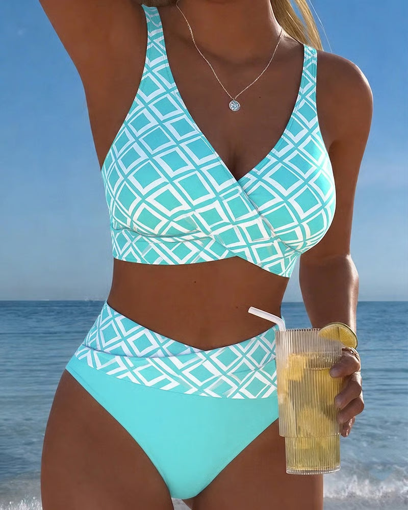 Diavèra — Ensemble de bikini à découpe en forme de soutien-gorge avec imprimé diamant