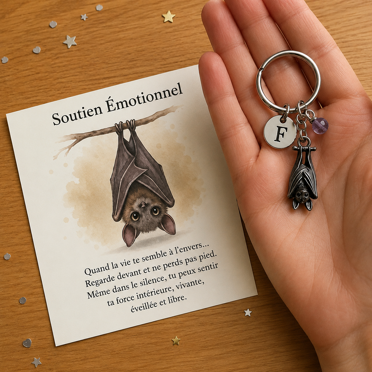 Halvorsen — Porte-clés chauve-souris porte-bonheur avec carte de vœux