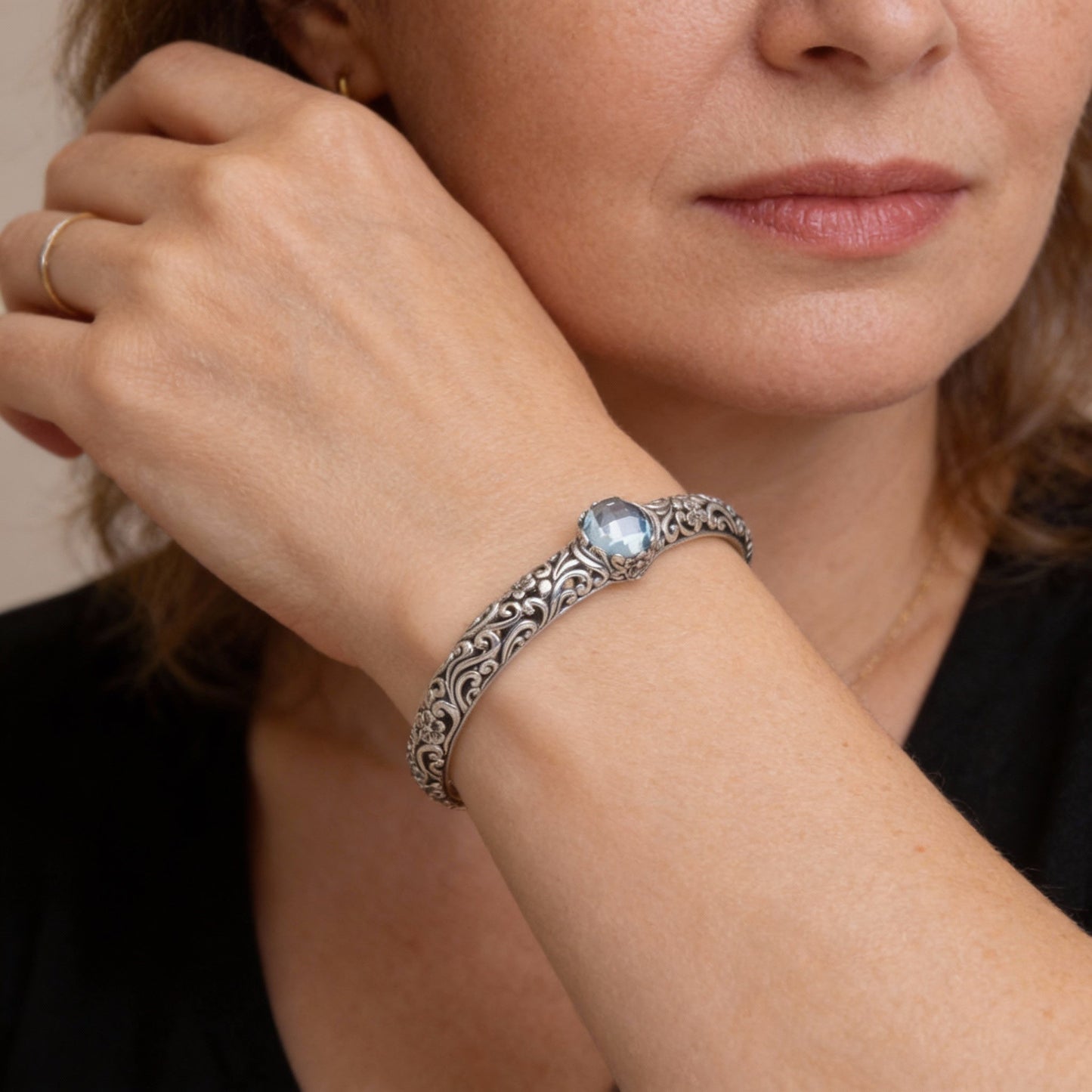 Bracelet Vintage Ouvert - Bracelet en Argent Unique avec Zirconia