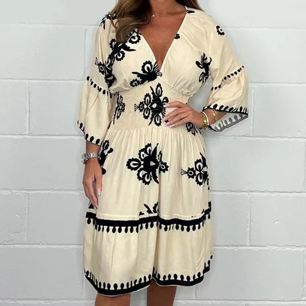Robe midi bohème à encolure en V Liora