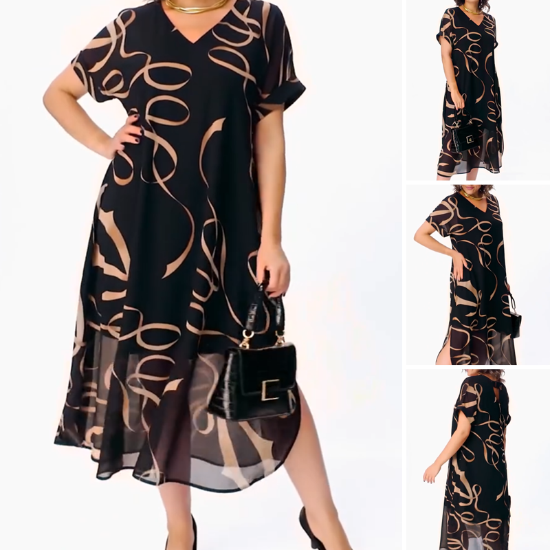 Amarelle — Robe Midi à Imprimé Nœud et Décolleté en V Flottant