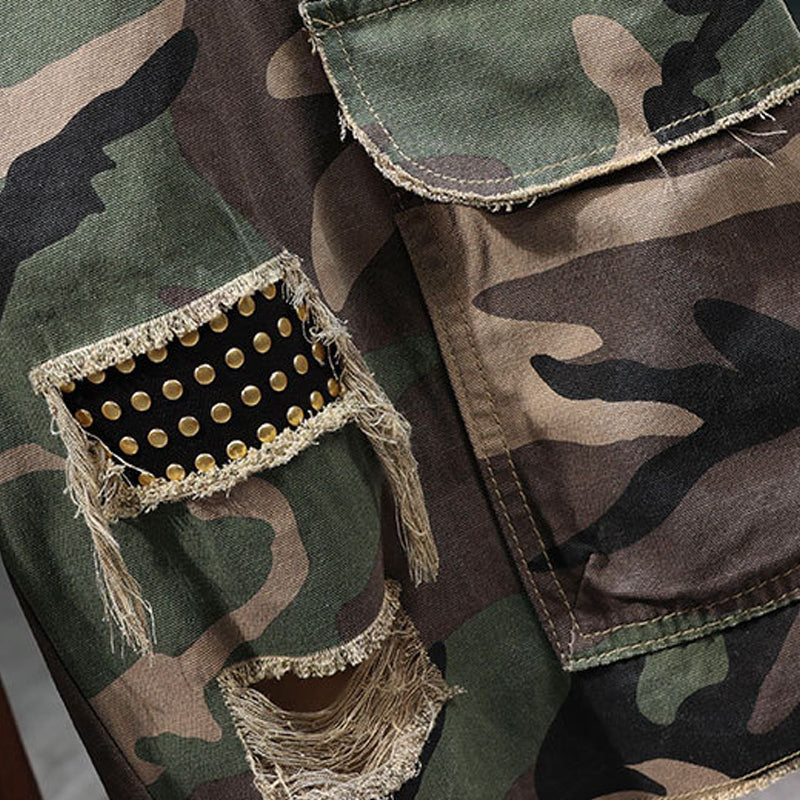 Marchoval — Shorts Cargo Camouflage à Clous