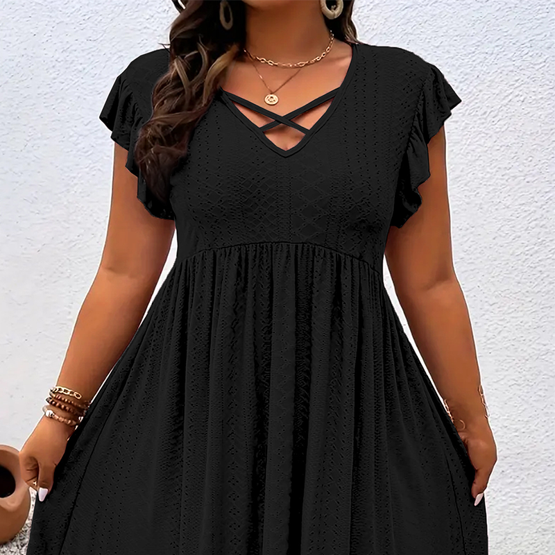Adorine — Robe à Encolure en V avec Volants et Taille Marquée
