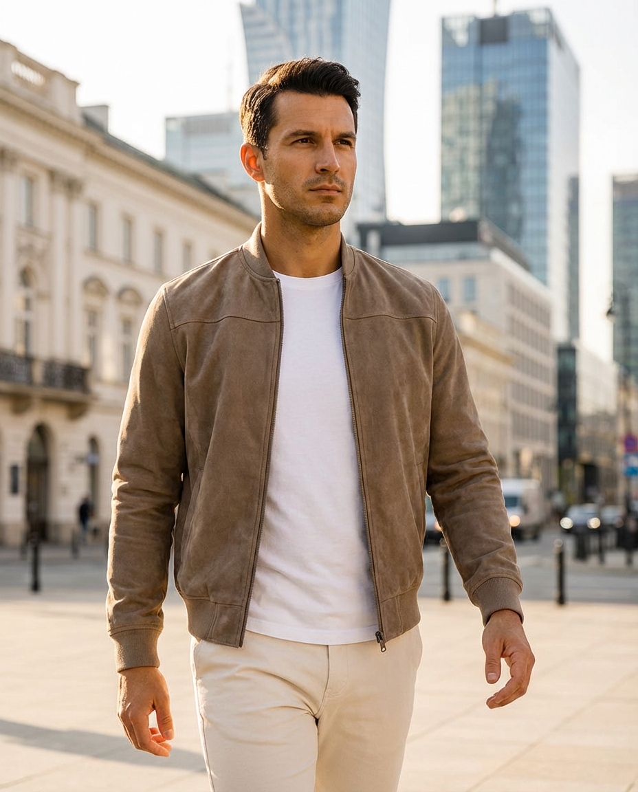 Adrian - Veste Bomber Douce en Suède Premium