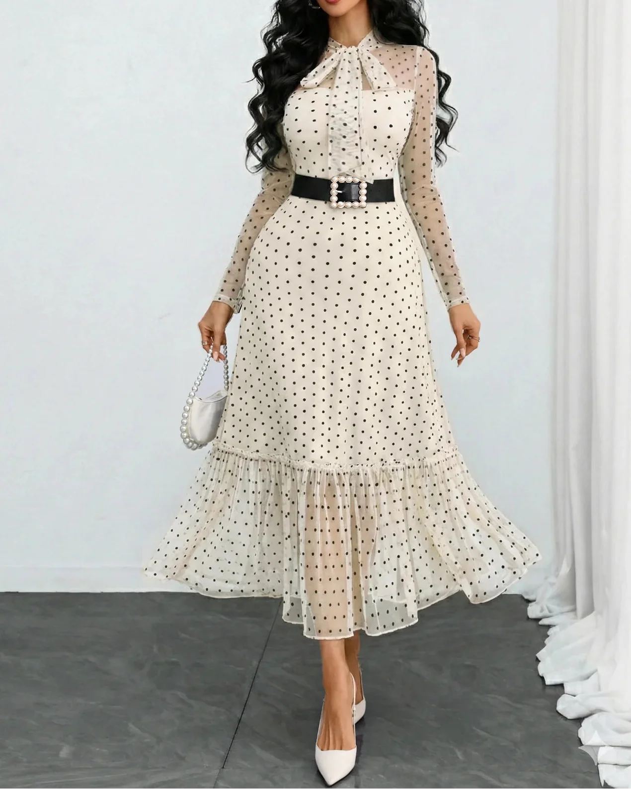 Verlanne — Robe Midi à Pois avec Col à Nouer