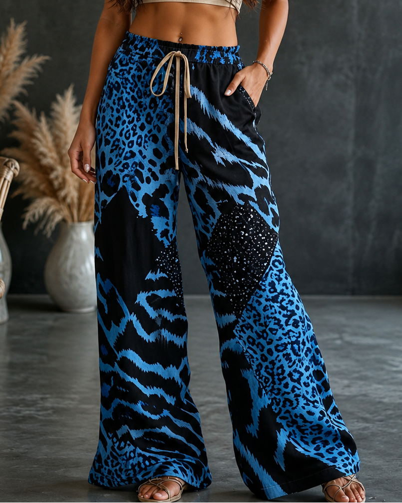 Johanna — Pantalon large avec imprimé léopard et design patchwork