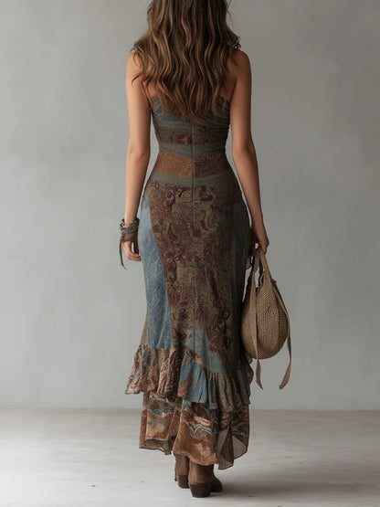 Zaya — Robe Maxi Asymétrique en Imprimé Ethno