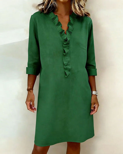Remy — Robe à volants avec décolleté en V en couleur unie