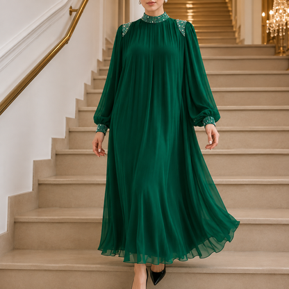 Marilore — Robe Maxi Plissée Ornée de Strass