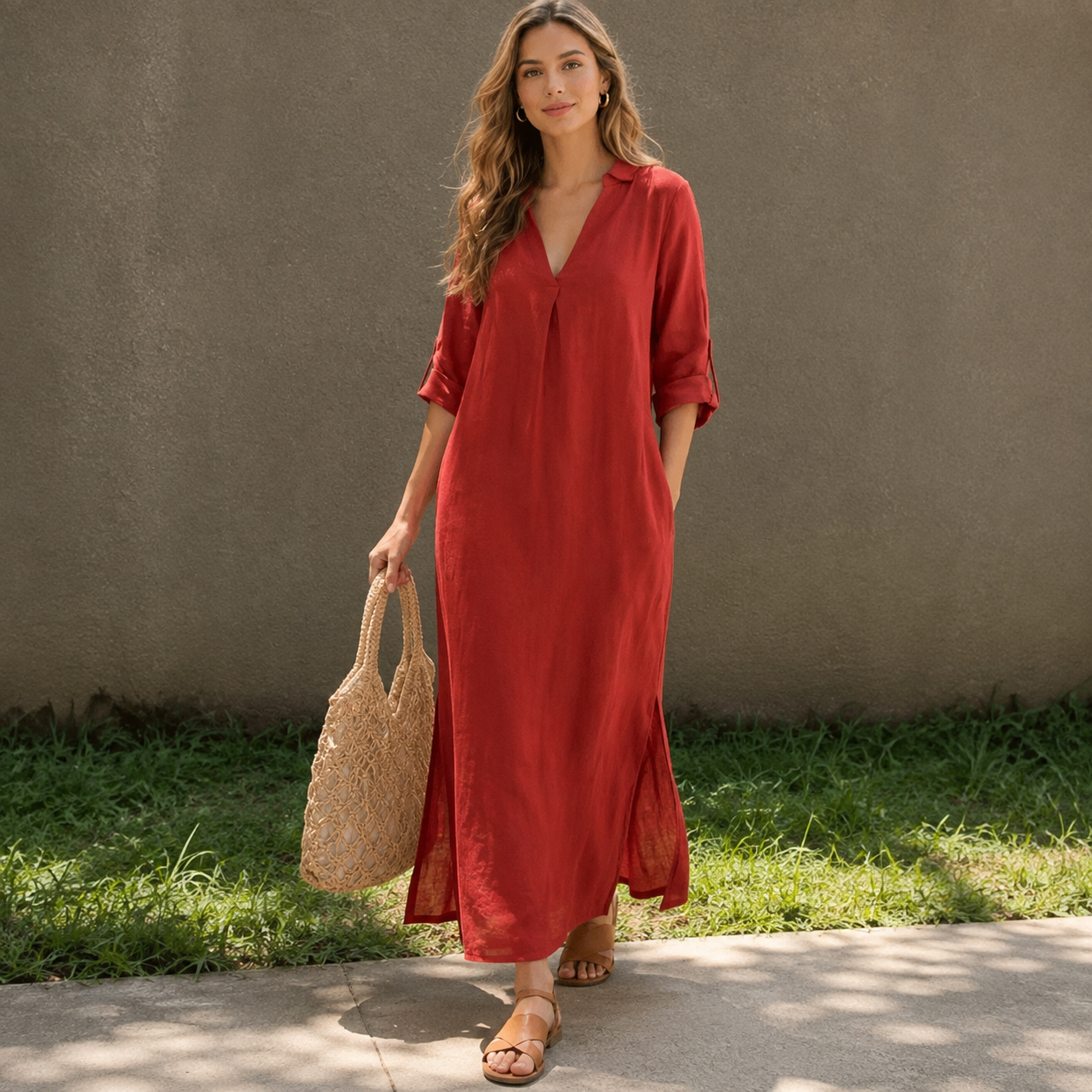Isabeau — Robe Midi Fendue à Col en V