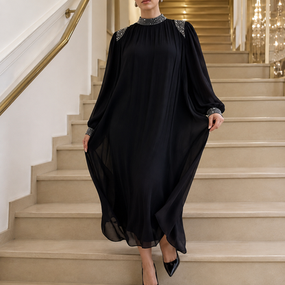 Marilore — Robe Maxi Plissée Ornée de Strass
