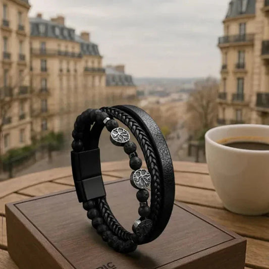 Bracelet Racines — Cuir Forgé avec Inspiration Nordique pour Hommes avec Tempérament