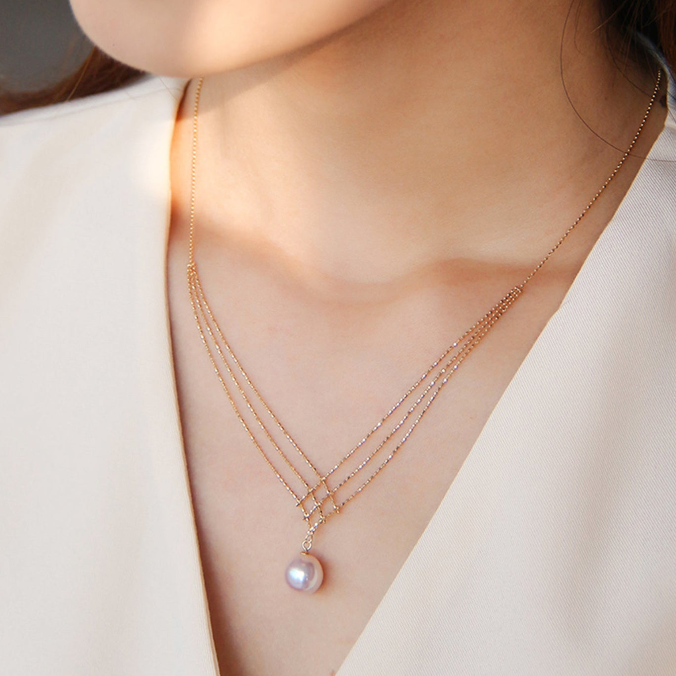Collier en Dentelle de Perles Akoya en Or
