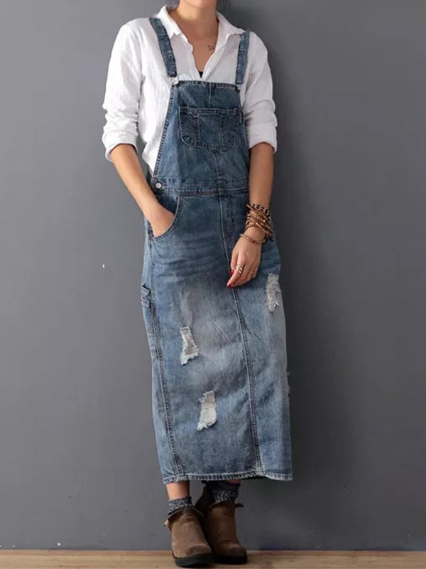 Lorena - Robe en Jean Délavé avec Fente au Dos