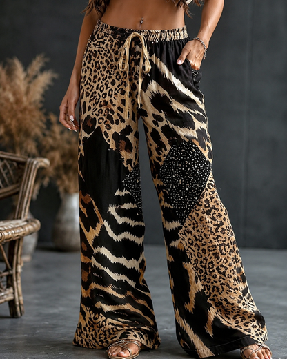 Johanna — Pantalon large avec imprimé léopard et design patchwork