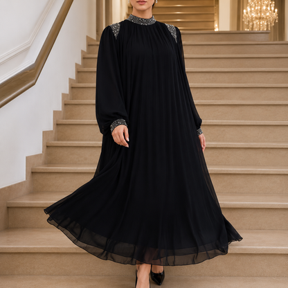 Marilore — Robe Maxi Plissée Ornée de Strass