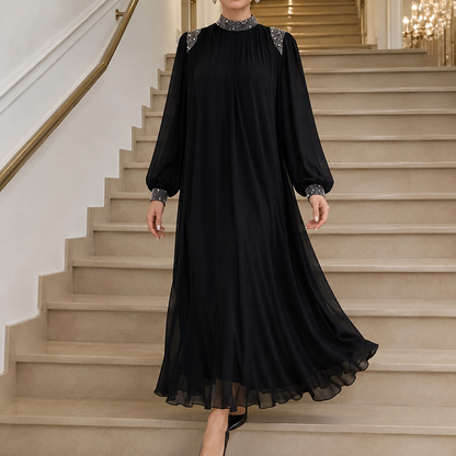 Marilore — Robe Maxi Plissée Ornée de Strass