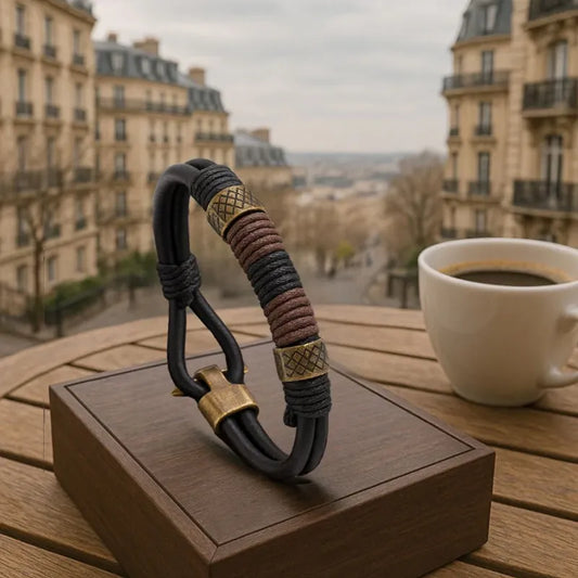Bracelet Voyager — Cuir et Corde Tissée d'Héritage Viking