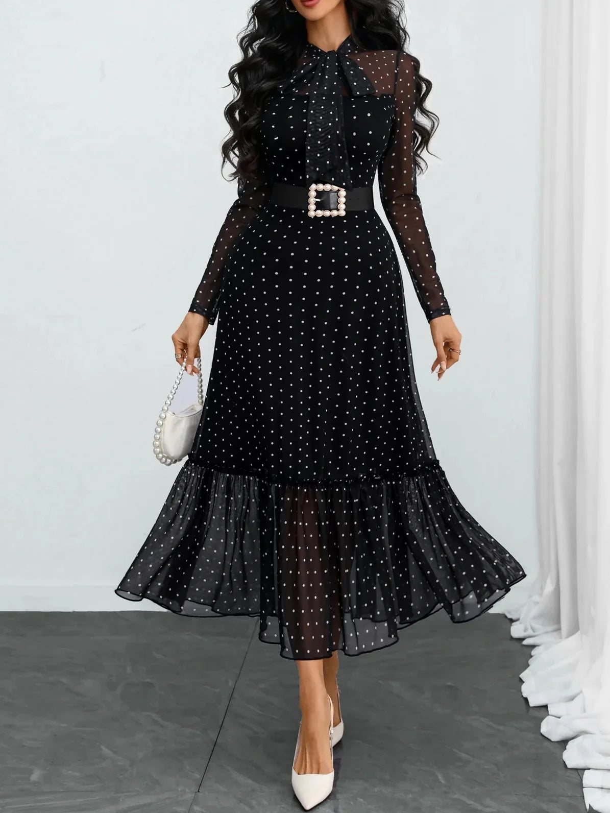 Verlanne — Robe Midi à Pois avec Col à Nouer