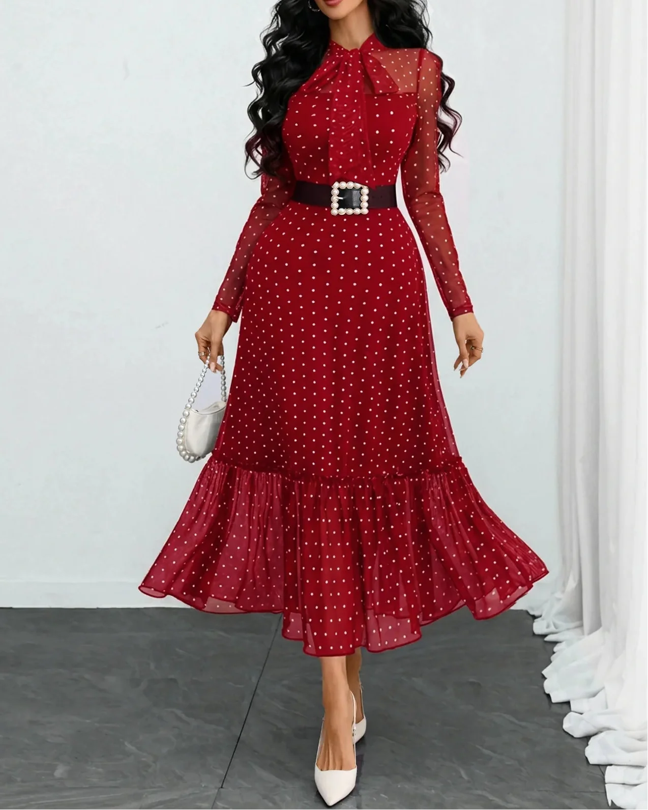 Verlanne — Robe Midi à Pois avec Col à Nouer