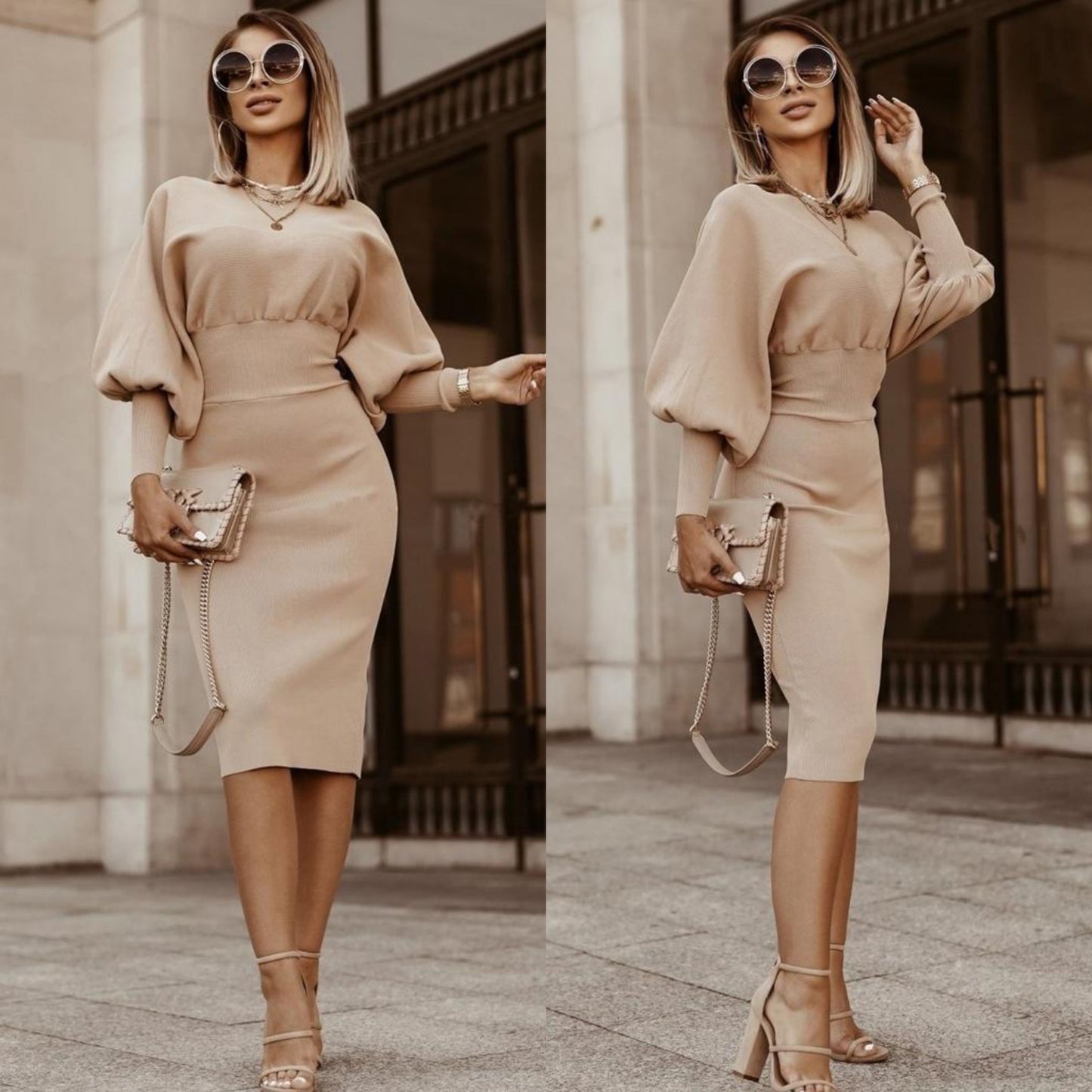 Vellamora — Robe décontractée à manches longues et taille marquée