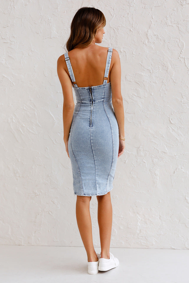 Robe Cami Bodycon en Jean Fendu VARENA - Élégante
