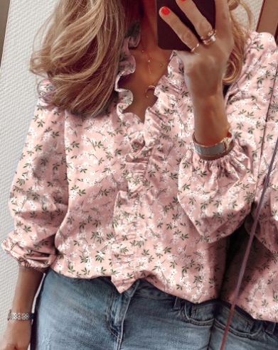 Céleste — Blouse à coupe décontractée avec volants