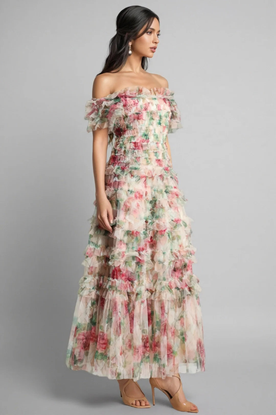 Robe Maxi Sans Manches en Maille Fleurie Sina