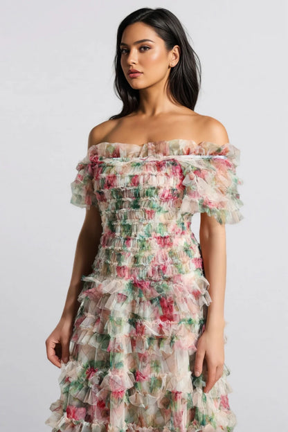 Robe Maxi Sans Manches en Maille Fleurie Sina