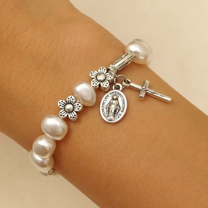 Sérénité - Bracelet Élégant de la Vierge Marie avec Marguerite