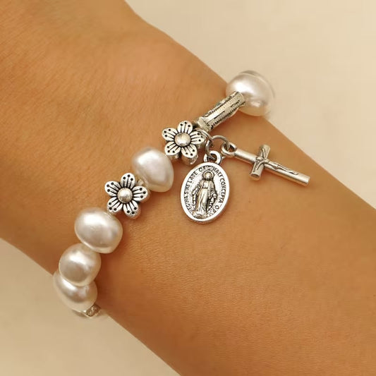 Sérénité - Bracelet Élégant de la Vierge Marie avec Marguerite