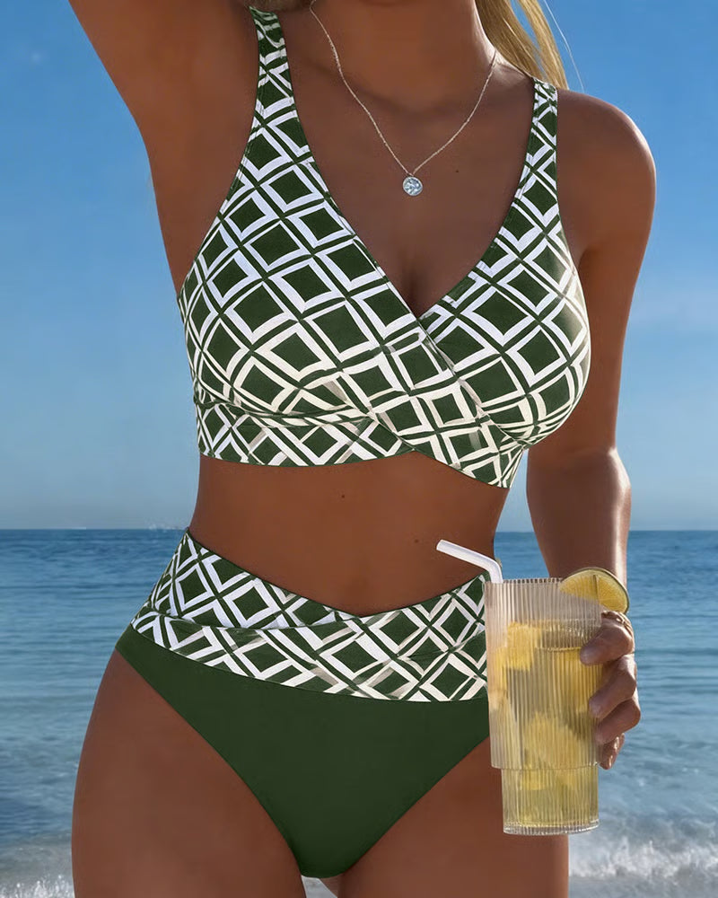 Diavèra — Ensemble de bikini à découpe en forme de soutien-gorge avec imprimé diamant