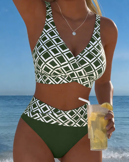 Diavèra — Ensemble de bikini à découpe en forme de soutien-gorge avec imprimé diamant
