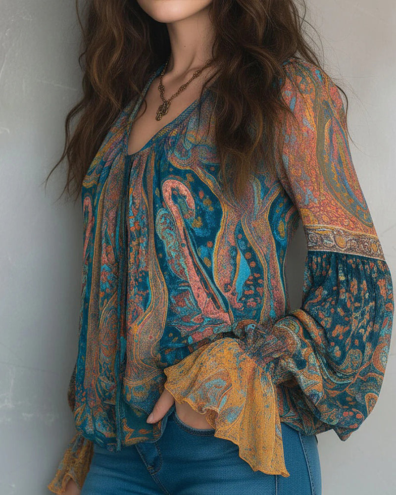 Ava — Blouse Boho avec décolleté en V et manches évasées