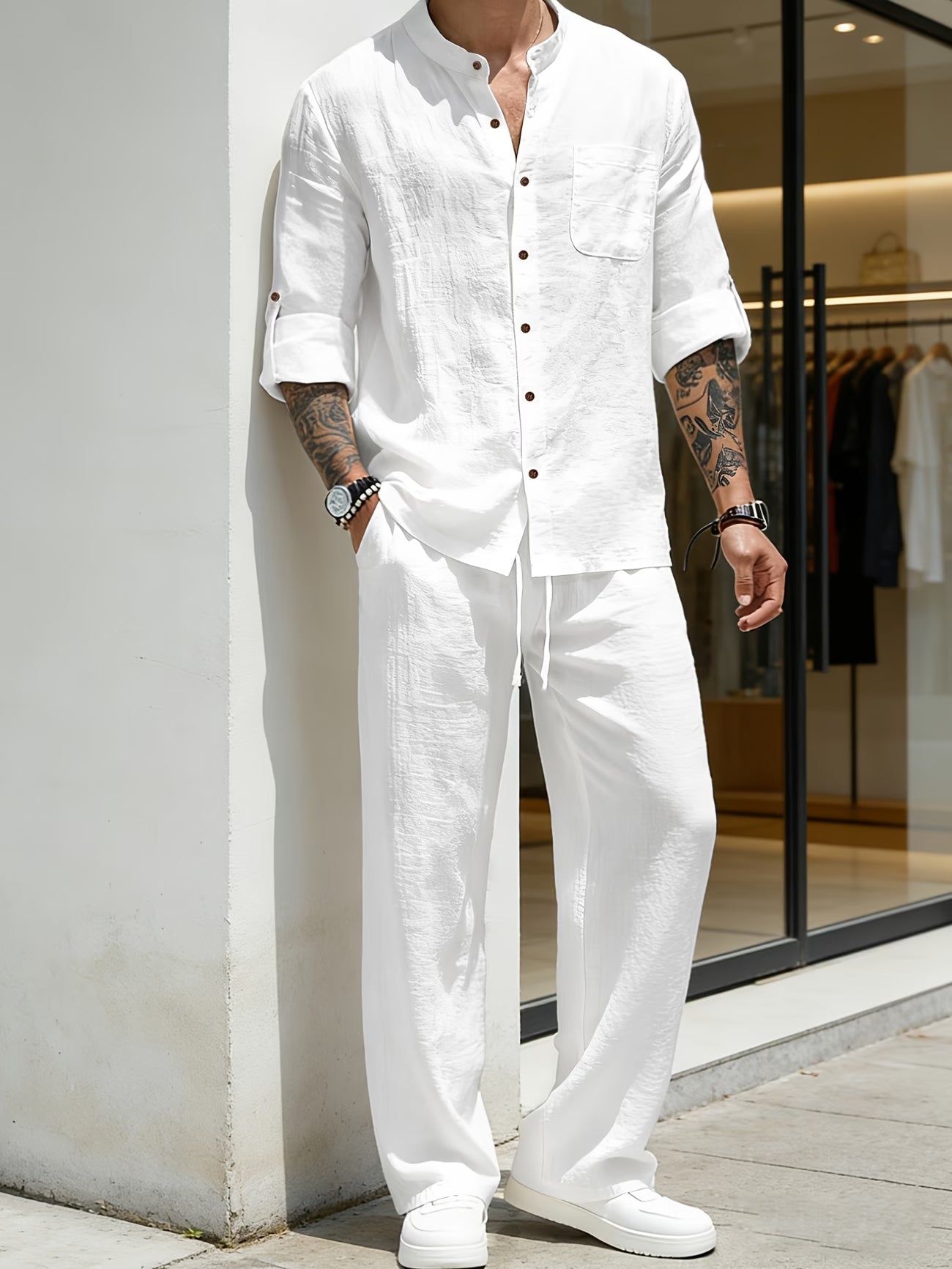 Linènce — Ensemble chemise et pantalon en mélange de lin