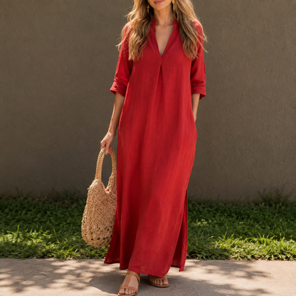 Isabeau — Robe Midi Fendue à Col en V
