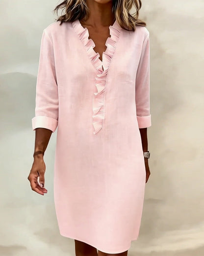 Remy — Robe à volants avec décolleté en V en couleur unie