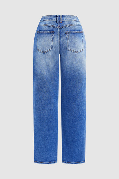 Jeans Droit avec Taille Mi-Haute - Audacieux et Élégants