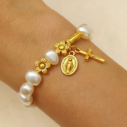 Sérénité - Bracelet Élégant de la Vierge Marie avec Marguerite