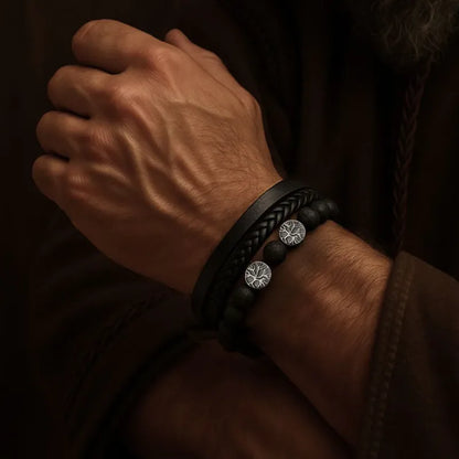 Bracelet Racines — Cuir Forgé avec Inspiration Nordique pour Hommes avec Tempérament