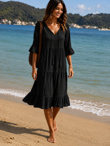 Averly — Robe en Coton à Manches Mi-Longues avec Ceinture