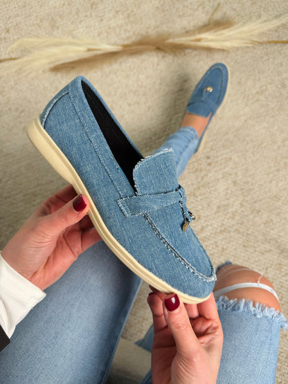 Verona — Mocassin en denim avec détails dorés