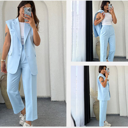 Vesture — Ensemble Blazer Sans Manches & Pantalon Taille Haute