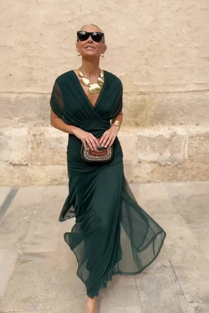 Elin — Robe Maxi à Encolure en V et Taille Cintrée