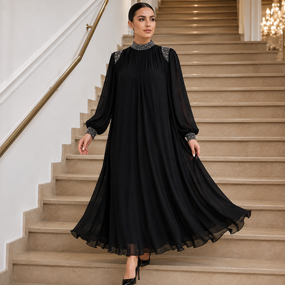 Marilore — Robe Maxi Plissée Ornée de Strass